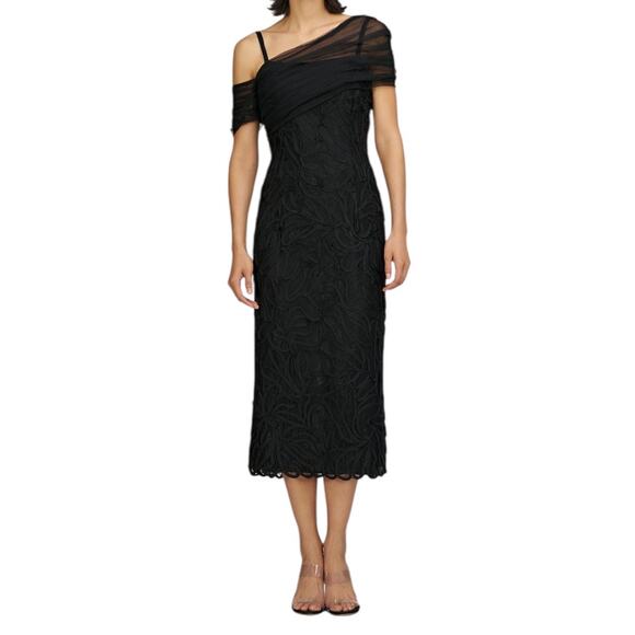 JS Collections Addilyn Soutache mesh stole dress black size 14 - Picture 1 of 9